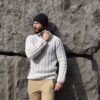 Sweater med høj hals og lynlås i islandsk uld