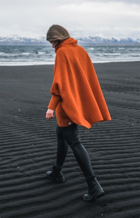 Poncho i islandsk uld – Orange