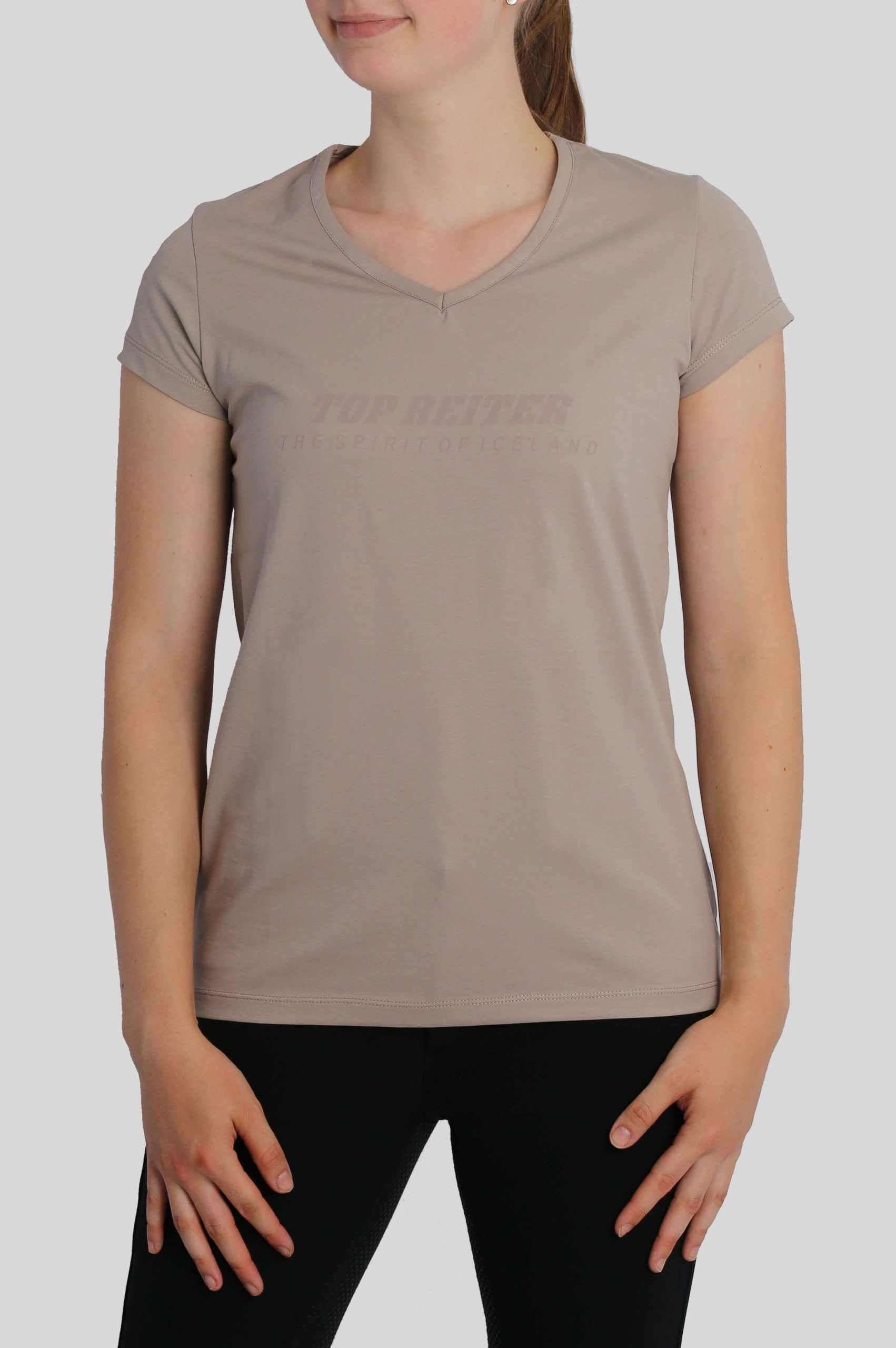 TOP REITER T-shirt med V-hals dame – Beige