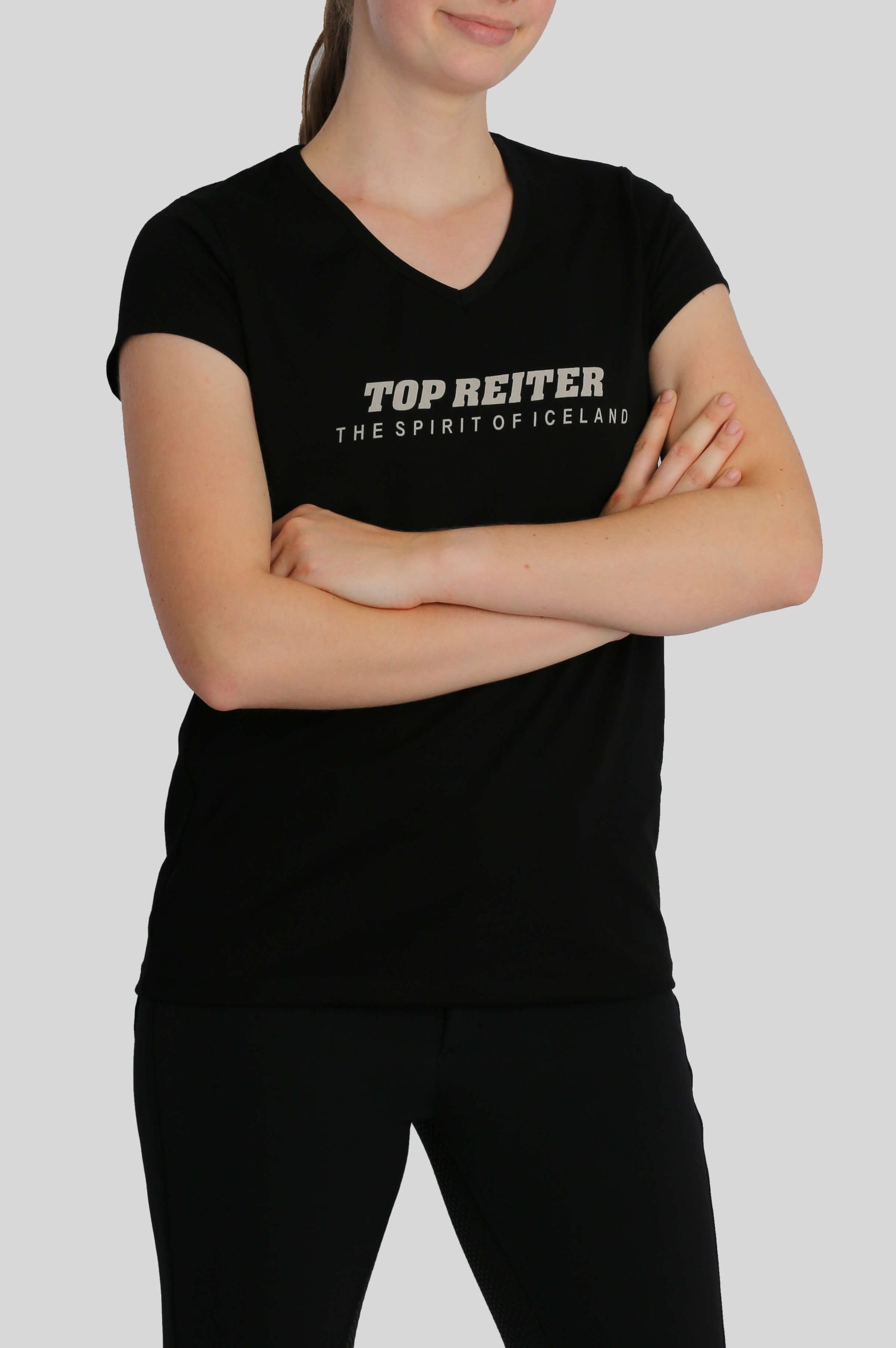TOP REITER T-shirt med V-hals dame – Sort