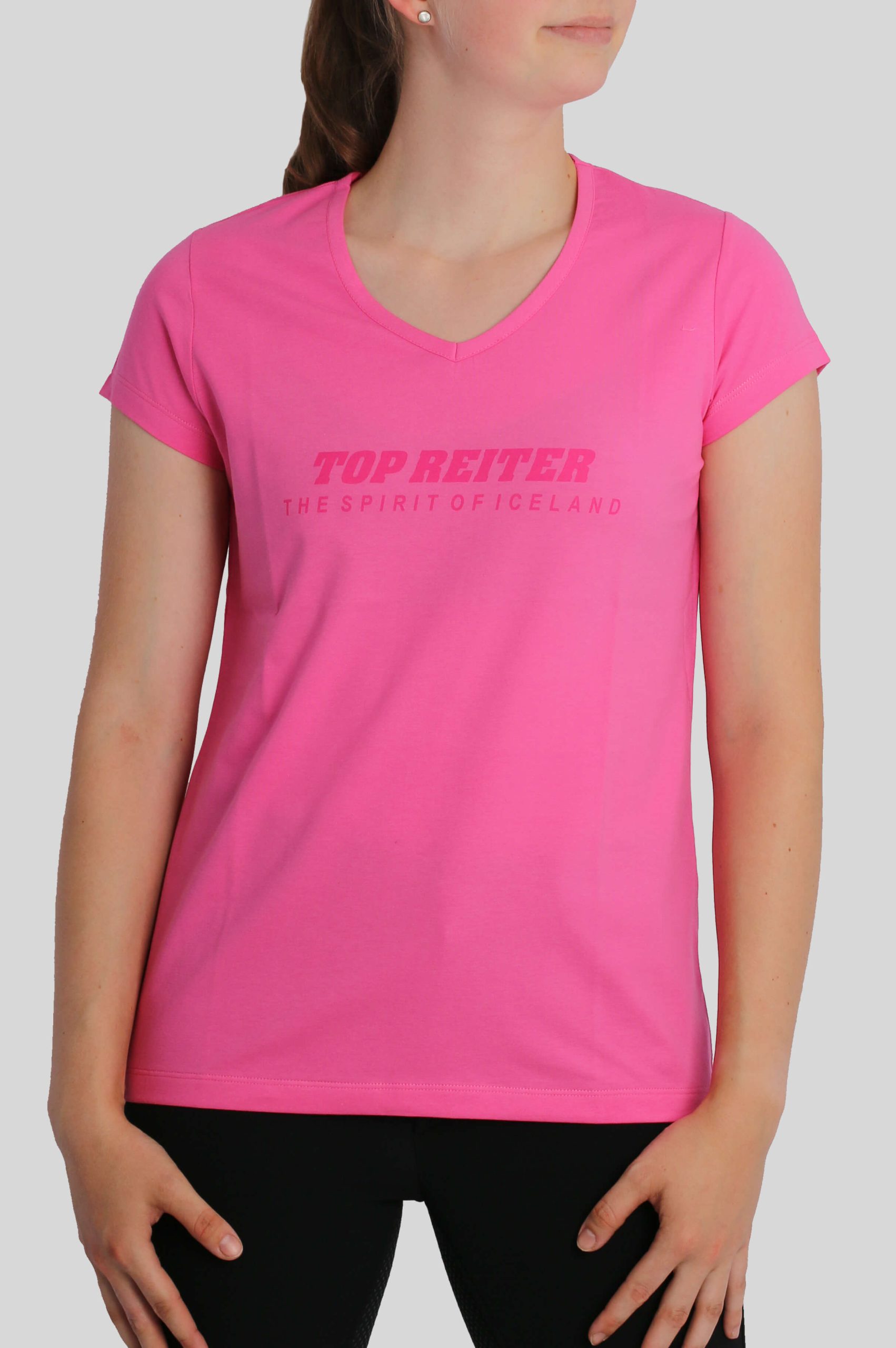 TOP REITER T-shirt med V-hals dame – Pink